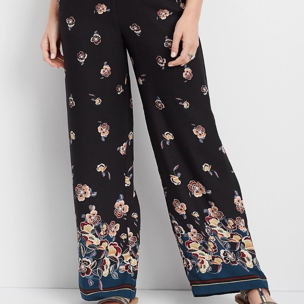 NWOT Maurices Floral Print Wide Leg Pull-On Pants, Size: S
